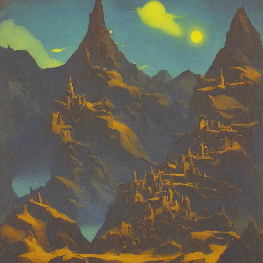 Image similar to a detailed oil painting of dungeon at night, by nicholas roerich, by frank frazetta, by hans emmenegger, by bruce pennington, by eyvind earle, moisture, grainy, highly detailed, realistic, outline, line,