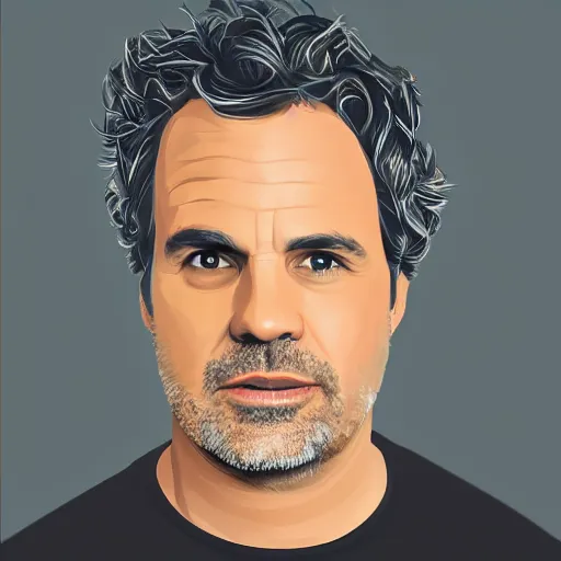 Image similar to portrait of mark ruffalo, highly detailed, centered, solid color background, digital painting