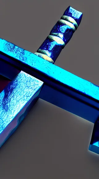 Prompt: blue magical sword with floating runes, concept art trending on artstation, unreal engine render 4 k