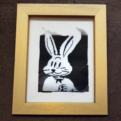 Prompt: individual furry bugs bunny silk screen portrait banksy style