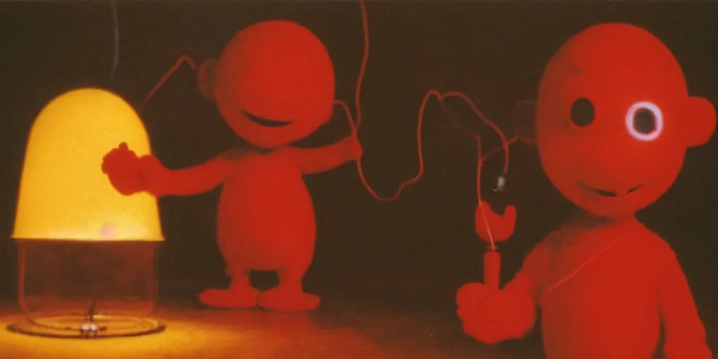 Image similar to detailed medium format photo, polaroid still from tarkovsky movie, reddy kilowatt with electricity coming from his nose, haze, high production value, intricate details, 8 k resolution, hyperrealistic, hdr, photorealistic, high definition, tehnicolor, award - winning photography, masterpiece, amazing colors