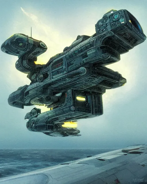 Image similar to serenity spaceship, hyper realistic, fantasy art, in the style of chris foss, intricate, hyper detailed, smooth