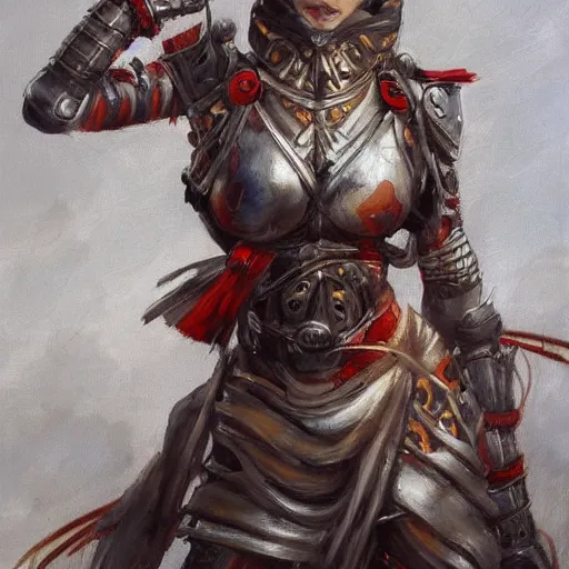 Image similar to japanese warrior woman, expressive oil painting, digital art, trending on artstation, battle, by Yoshitaka Amano