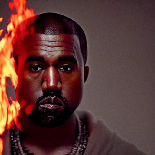 Image similar to cinematic film still of Kanye West starring as a Samurai holding fire, Japanese CGI, VFX, 2022, 40mm lens, shallow depth of field, film photography