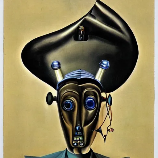 Image similar to A portrait of a humanoid cyberpunk cow wearing a suit, eerie, by Salvador Dali