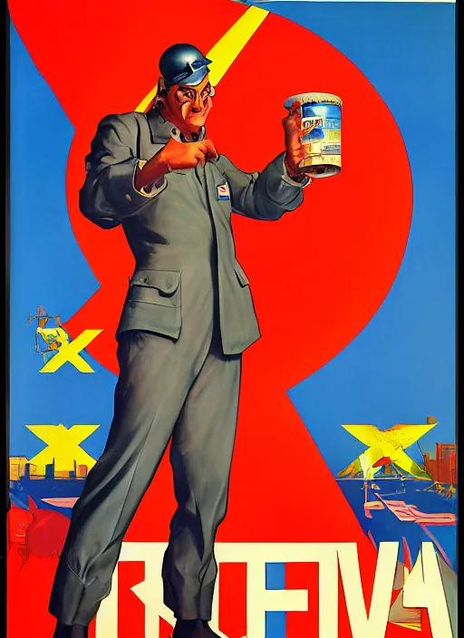 Image similar to american propaganda poster. cyberpunk fruit salesman. portrait by jean giraud and anton otto fischer and john philip falter and will eisner and gil elvgren. realistic proportions. character art. science fiction d & d. tf 2, overwatch.