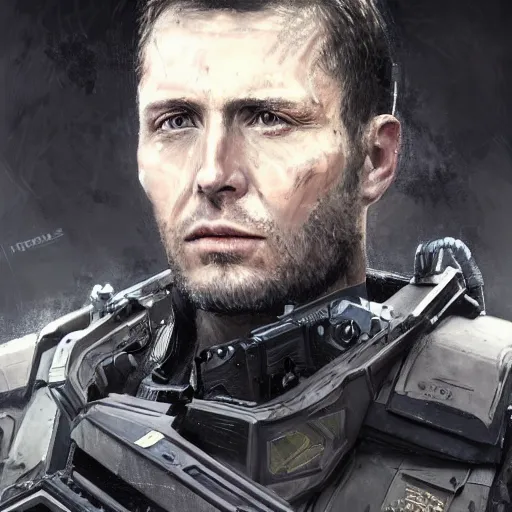 Image similar to portrait of a man by greg rutkowski, jenzen ackles as a weyland - yutani mercenary, from aliens franchise, he is about 3 0 years old, military composure, wearing white and black colored tactical gear, highly detailed portrait, digital painting, artstation, concept art, smooth, sharp foccus ilustration, artstation hq