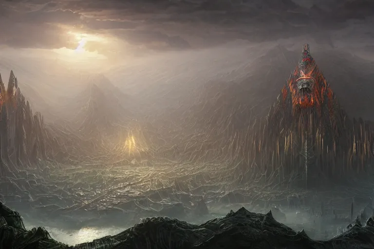 Prompt: the primordial Aztec chaos fantasy landscape by Jessica Rossier and HR Giger