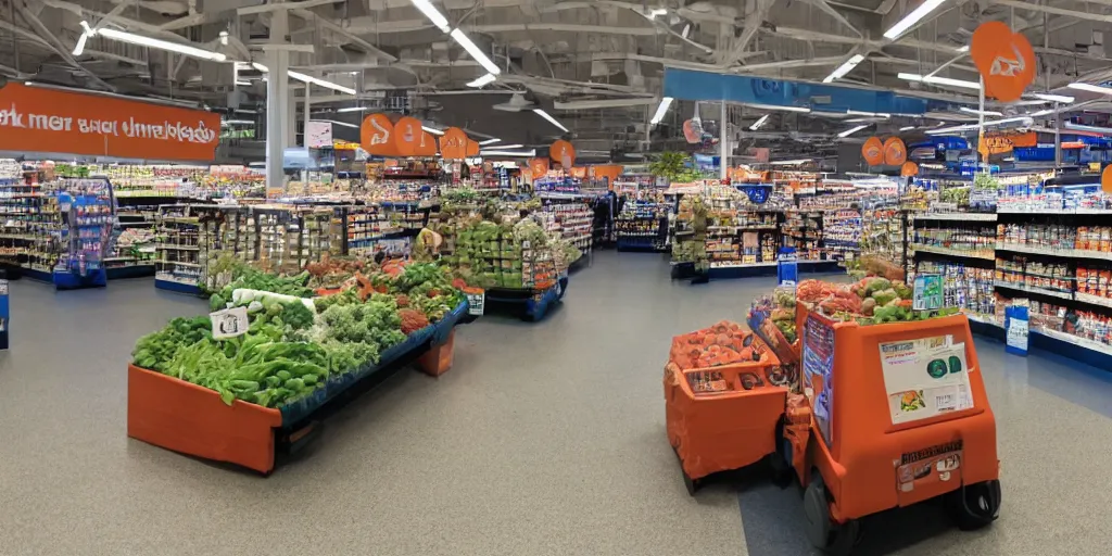 Prompt: mars rover inside albert heijn super market