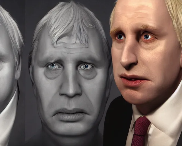 Prompt: boris johnson is voldemort, character art, by various concept artists, redshift render, hyperrealistic face, photorealistic render