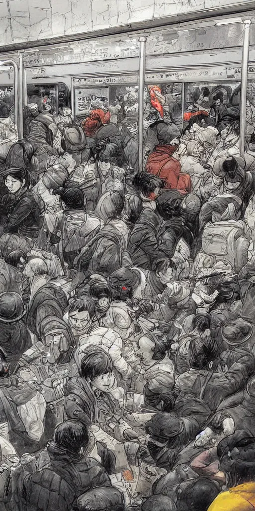 Image similar to oil painting scene from subway station by kim jung gi