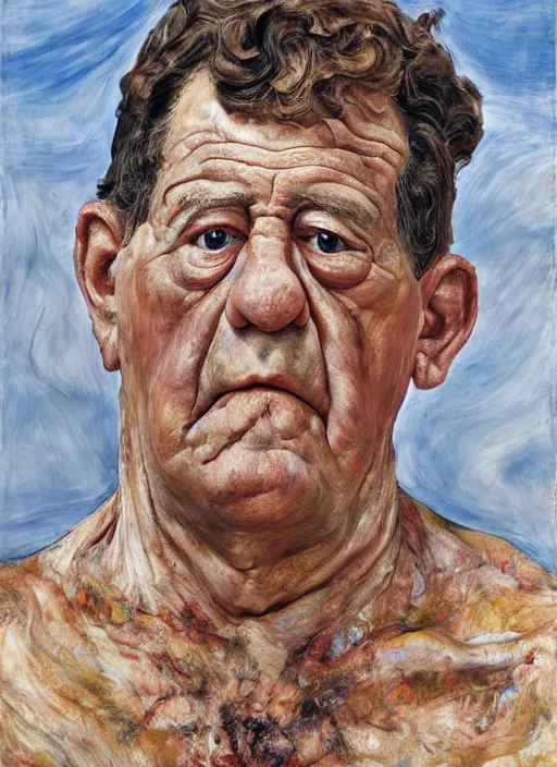 Image similar to Real life Fred Flintstone, painted by Lucian Freud, highly detailed, 8k