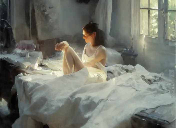Prompt: oil painting of woman diaper, art by anders zorn, wonderful masterpiece by greg rutkowski, beautiful cinematic light, american romanticism by greg manchess, jessica rossier