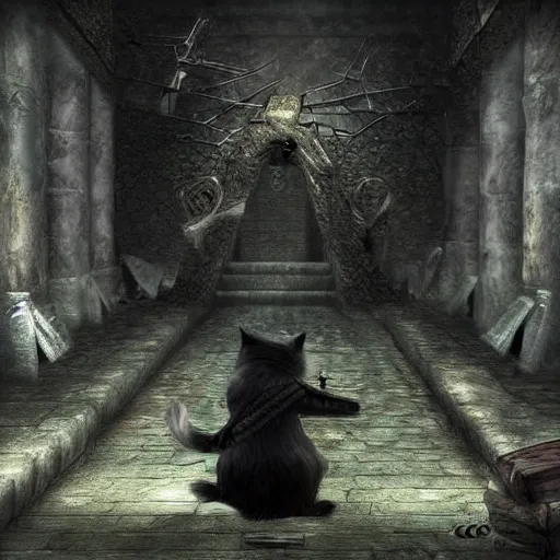 Prompt: cat inspired by dark souls style