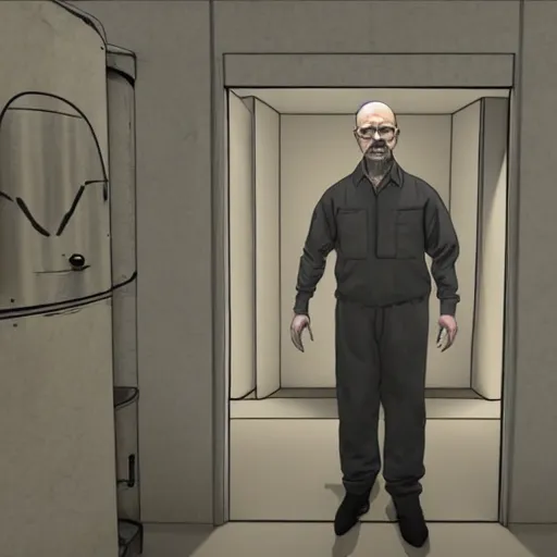 Prompt: walter white inside an scp containment chamber