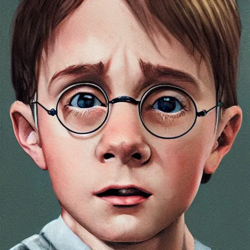 Prompt: a close up portrait of harry potter as a child, art station, highly detailed, concept art, wide angle