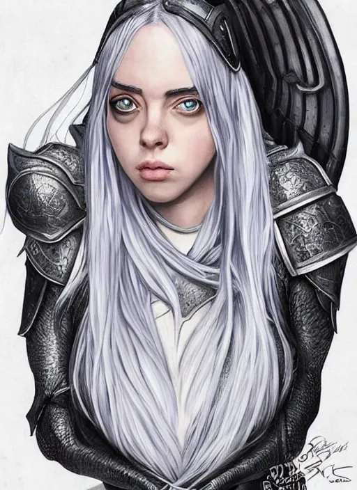 Prompt: Billie Eilish in medieval armor, artwork by artgerm