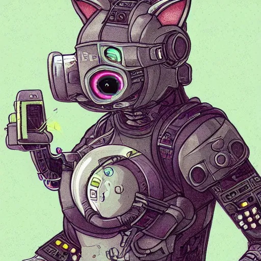 Image similar to a cyberpunk cyborg cat, trending on art station