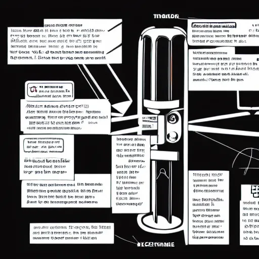 Image similar to exploded diagram of a simple time machine. black and white textbook diagram how to guide.