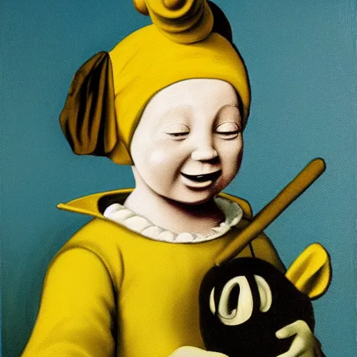 Image similar to painting of the teletubbies with the pearl earring, in the style of johannes vermeer