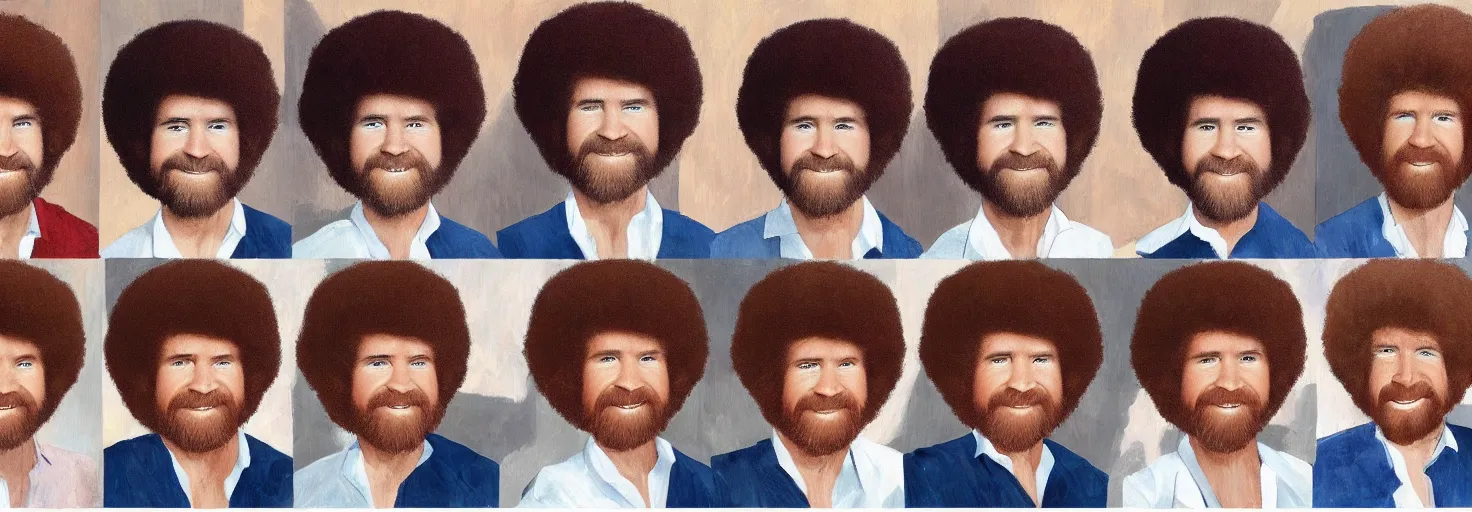 Image similar to bob ross portraits with different hair styles, detail study, by bob ross