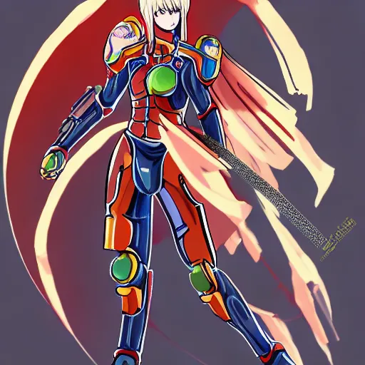 Prompt: samus the samurai android, trending on artstation, anime style