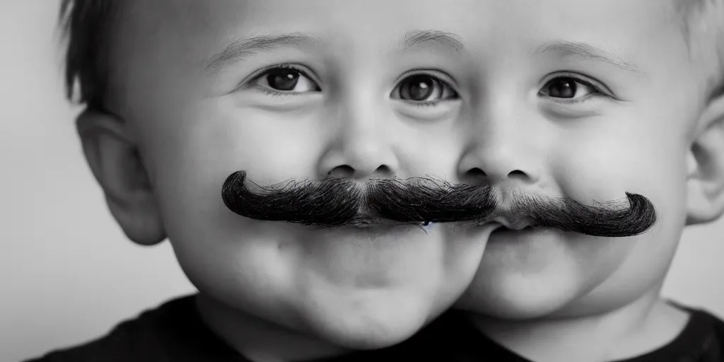 Image similar to toddler elon musk with long mustache and epic beard, 5 0 mm, studio lighting