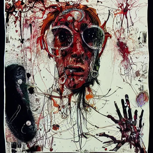 Image similar to Graphic Illustration, Creative Design, Human heart, Biopunk, Body horror, by Ralph Steadman, Francis Bacon, Hunter S Thompson