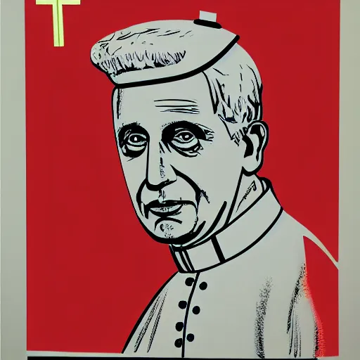 Image similar to portrait of pope pope benedict xvi screen print, high detail 8 k