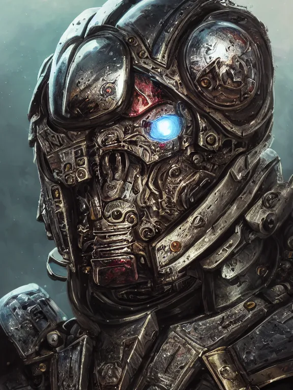 Image similar to portrait art of 8k ultra realistic undead space marine , ornate intricate smashed galaxy helmet , detailed intricate ornate armour,blade runner, cybernetic, full of colour, cinematic lighting, battered, trending on artstation, 4k, hyperrealistic, focused, extreme details,unreal engine 5, cinematic, masterpiece, art by ayami kojima, giger