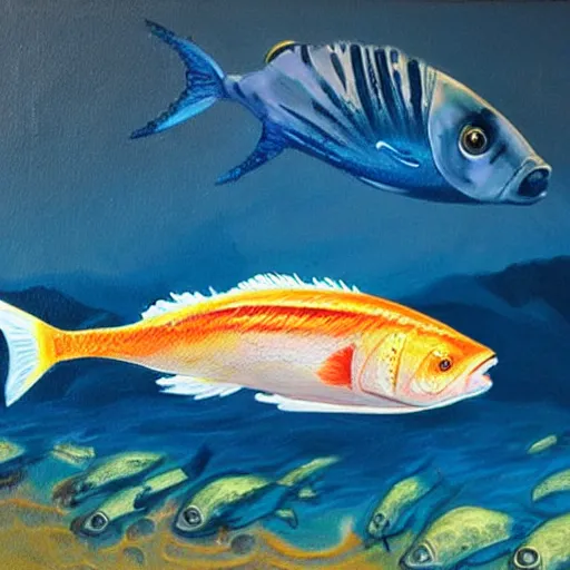 Image similar to a radioactive sheatfish. highly detailed painting
