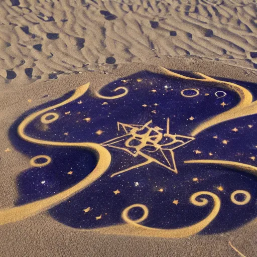 Prompt: Liminal space in outer space, sand art
