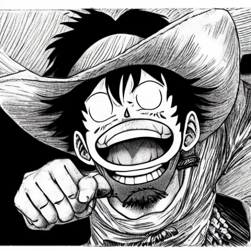 Image similar to [ luffy mustache ] ( by kim jung gi ) ( by kentaro miura )