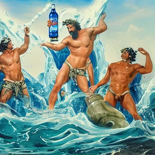 Image similar to poseidon cracking open a cold one with the boys