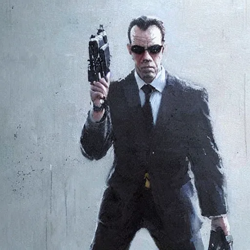 Prompt: a still of agent smith from matrix, painting by jakub rozalski,