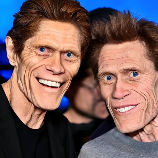 Prompt: Willem Dafoe and Jerma taking a selfie together