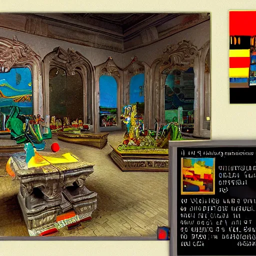 Prompt: the last virtual art museum in a 9 0's video game, made in 1 9 9 0, hd screenshot