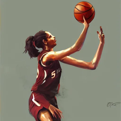 Prompt: painting of an woman basketball player, greg rutkowski, cg worker artstation