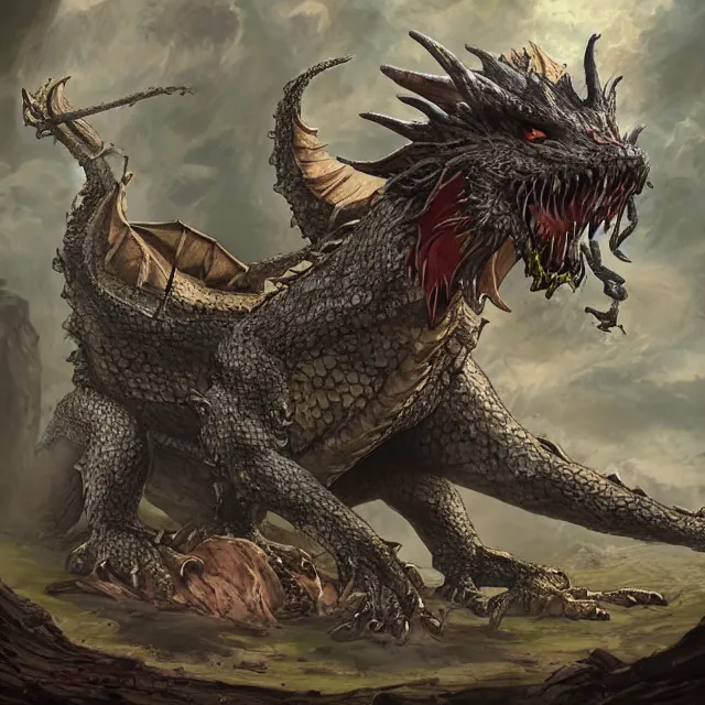 Image similar to a decrepit dragon last battle