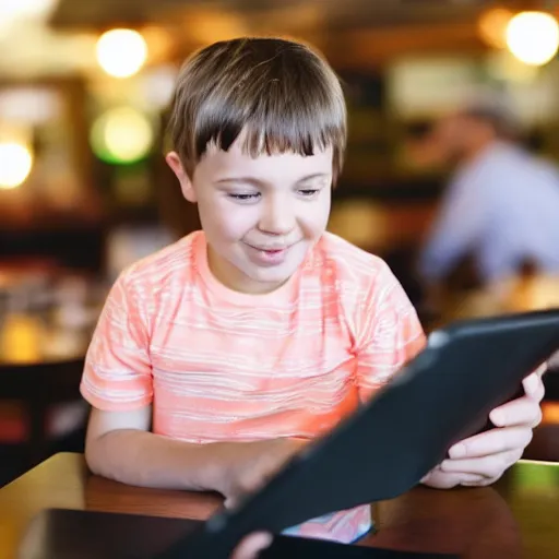 Prompt: kid on ipad in restaurant