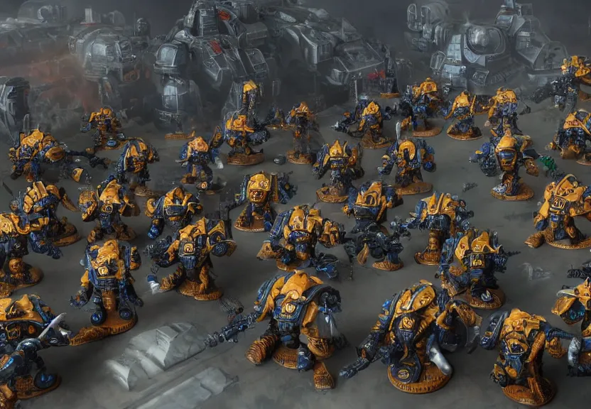 Prompt: Jeff Bezos leads his squad of space marines against nurgle corrupted elon musk\'s heretics, 40k, Wlop, Artstation trending, 4k