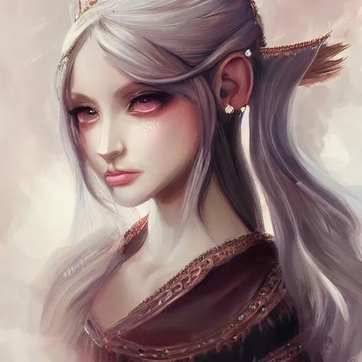 Prompt: detailing character concept portrait painting of cute elvish queen girl, high fantasy, elegant, art station, pixiv, trending, editor’s pickup
