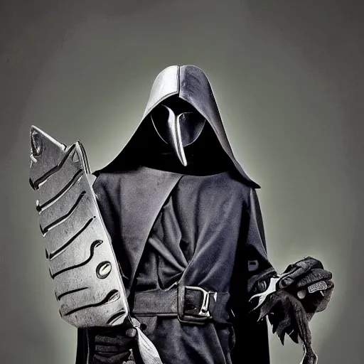 Image similar to photo of a futuristic plague doctor warrior