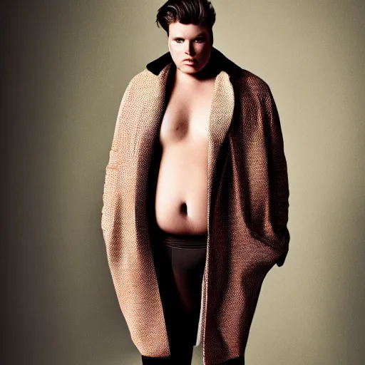 Image similar to editorial photograph of a plus-size male model, editorial story, Vogue Italy, editorial photography