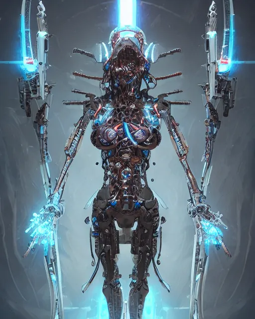 Image similar to benevolent cyborg necromancer, scifi, futuristic, highly detailed, trending on artstation, advanced technology, art by vitaly bulgarov and nivanh chanthara and lance wilkinson