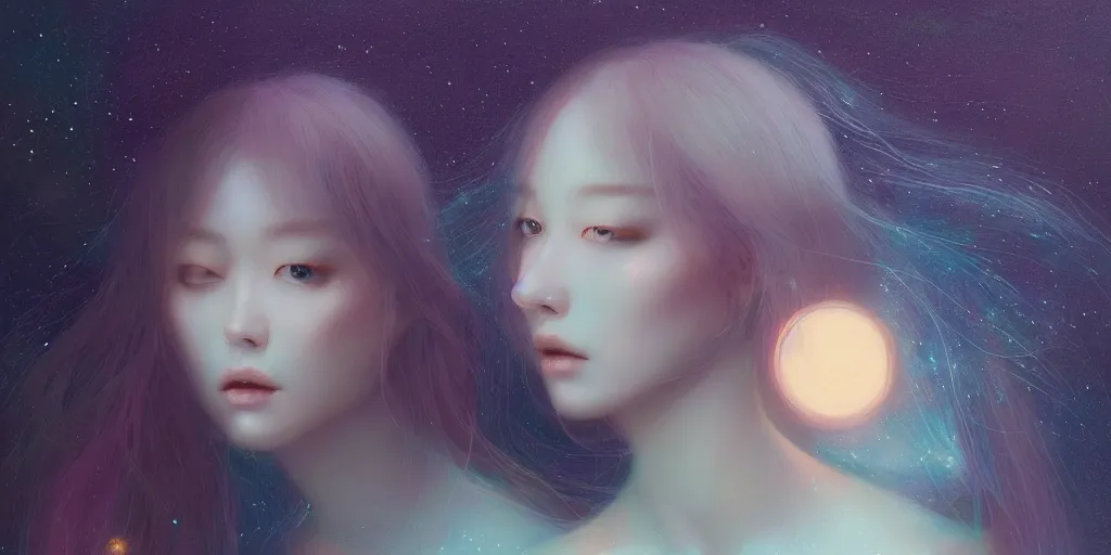 Image similar to breathtaking delicate detailed concept art painting beauty faces with starry night inside, by hsiao - ron cheng, bizarre compositions, exquisite detail, pastel colors, 8 k