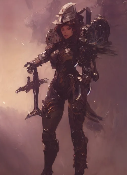 Image similar to character design game art digital 2 d girl medieval cyborg armor by gaston bussiere, anna nikonova aka newmilky, greg rutkowski, yoji shinkawa, yoshitaka amano, tsutomu niehi, donato giancola, geoffroy thoorens, trending on artstation, featured on pixiv