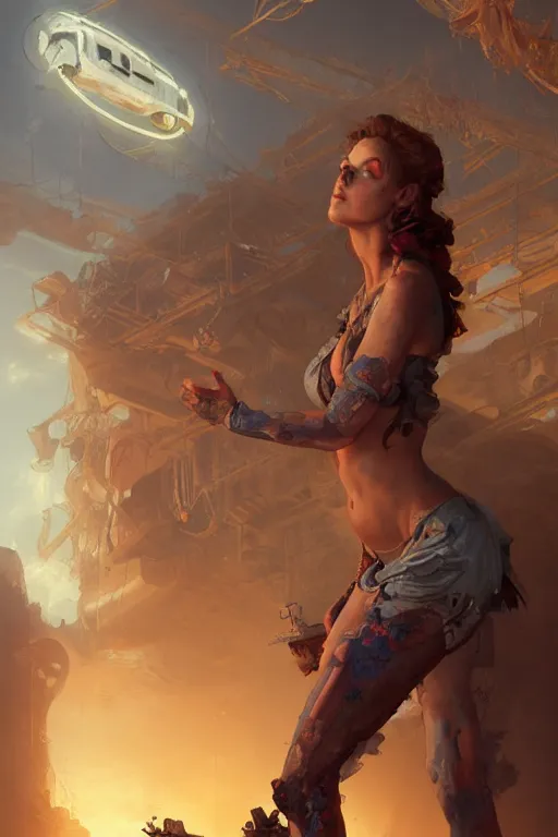 Image similar to goddess of the junkyard, highly detailed, digital painting, artstation, concept art, smooth, sharp focus, illustration, unreal engine 5, 8 k, art by artgerm and greg rutkowski and edgar maxence