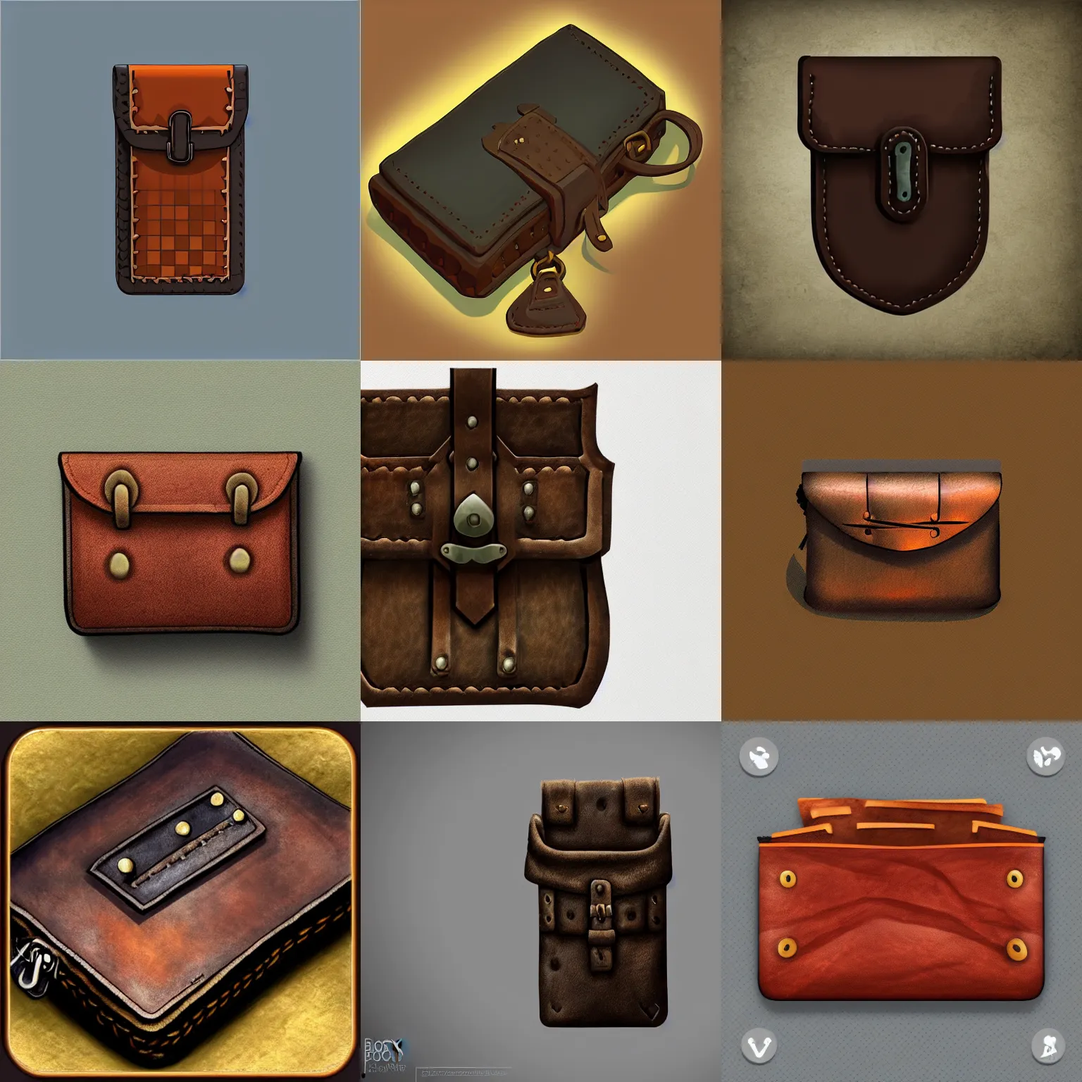 Prompt: an icon of a medieval leather pouch, dark background, digital art, isometric, artstation hd