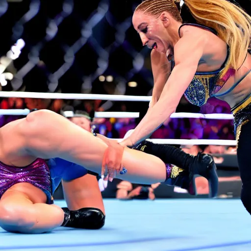 Prompt: sasha banks beating up charlotte flair